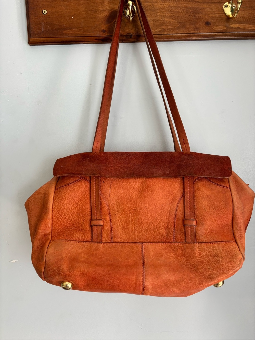 HOLDING HORSES project purse Orange Leather Shoulder Bag with Suede Trim